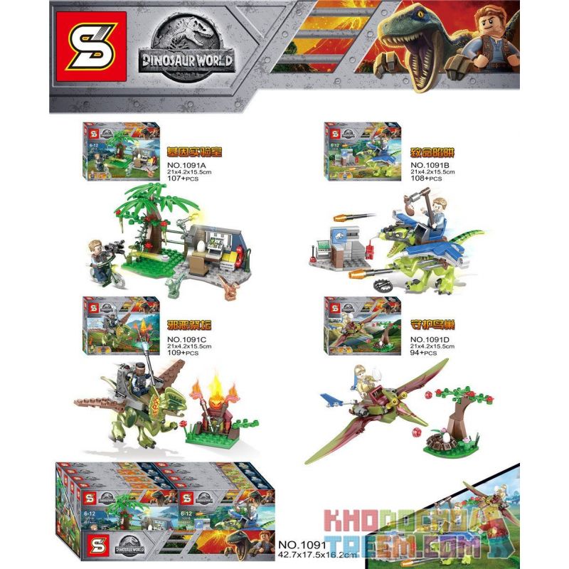 SHENG YUAN SY SY1091 1091 1091A 1091B 1091C 1091D non  THẾ GIỚI KHỦNG LONG 4 TRONG 1 bộ đồ chơi xếp lắp ráp ghép mô hình Dino DINOSAUR WORLD 418 khối