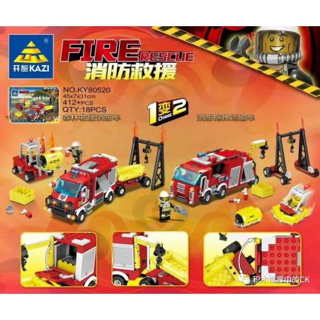 Kazi KY80520 80520 non  XE CỨU HỎA RỪNG ĐẦU KÉO CHỮA CHÁY 1 ĐẾN 2 bộ đồ chơi xếp lắp ráp ghép mô hình Fire Rescure FIRE RESCUE 412 khối