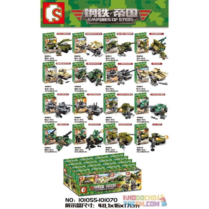 SEMBO 101055 101056 101057 101058 101059 101060 101061 101062 101063 101064 101065 101066 101067 101068 101069 101070 non  THIẾT BỊ QUÂN SỰ 16 MẪU bộ đồ chơi xếp lắp ráp ghép mô hình Empires Of Steel Đế Chế Thép 759 khối