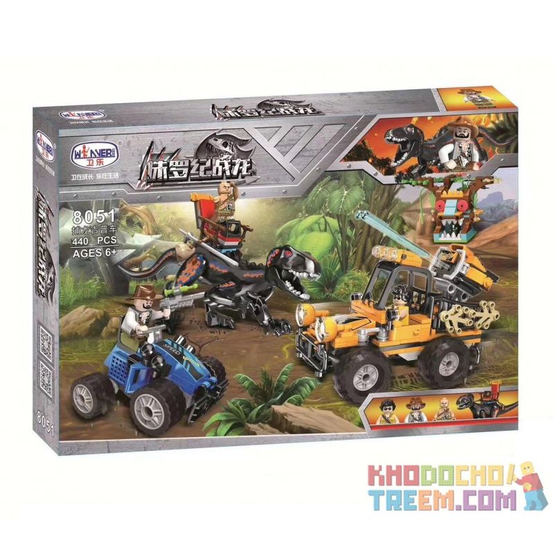 Winner 8051 non  CHIẾN ĐẤU VỚI KHỦNG LONG bộ đồ chơi xếp lắp ráp ghép mô hình Jurassic World DINOSAUR CAPTURE JEEP Thế Giới Khủng Long 440 khối