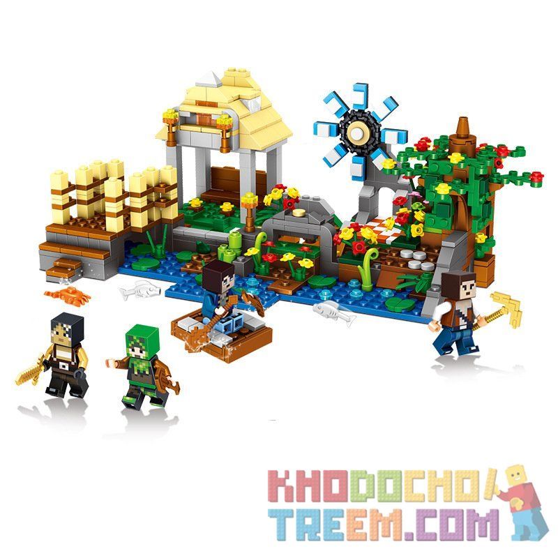 LELE 33066 non  LÀNG QUÊ YÊN BÌNH bộ đồ chơi xếp lắp ráp ghép mô hình Minecraft MY WORLD Game Xây Dựng 715 khối