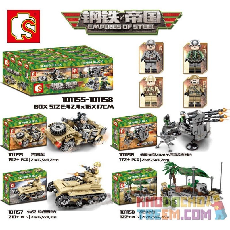 SEMBO 101155 101156 101157 101158 non  XE BỌC THÉP JEEP PHÁO TRẬN ĐỊA bộ đồ chơi xếp lắp ráp ghép mô hình Empires Of Steel Đế Chế Thép 646 khối