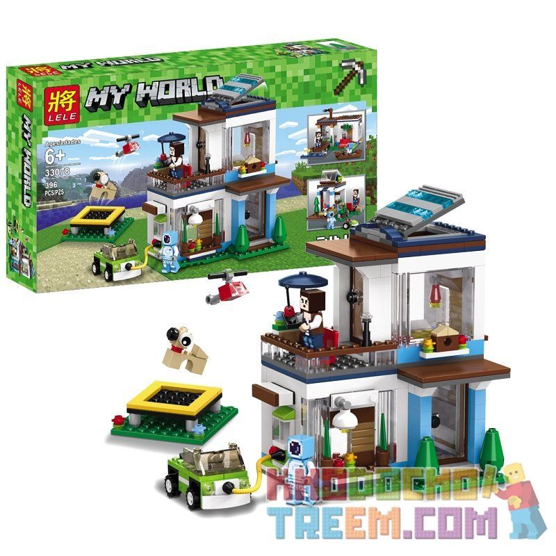 LELE 33078 non  NGÔI NHÀ HIỆN ĐẠI 3 TRONG 1 bộ đồ chơi xếp lắp ráp ghép mô hình Minecraft MY WORLD Game Xây Dựng 396 khối