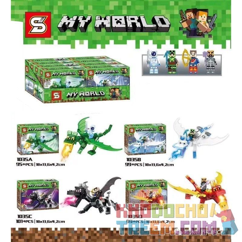 SHENG YUAN SY 1035A 1035B 1035C 1035D non  4 RỒNG NGUYÊN TỐ bộ đồ chơi xếp lắp ráp ghép mô hình Minecraft MY WORLD Game Xây Dựng 394 khối
