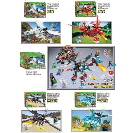 SHENG YUAN SY SY1207 1207 1207A 1207B 1207C 1207D non  RỒNG NGUYÊN TỐ bộ đồ chơi xếp lắp ráp ghép mô hình Minecraft MY WORLD Game Xây Dựng 1225 khối