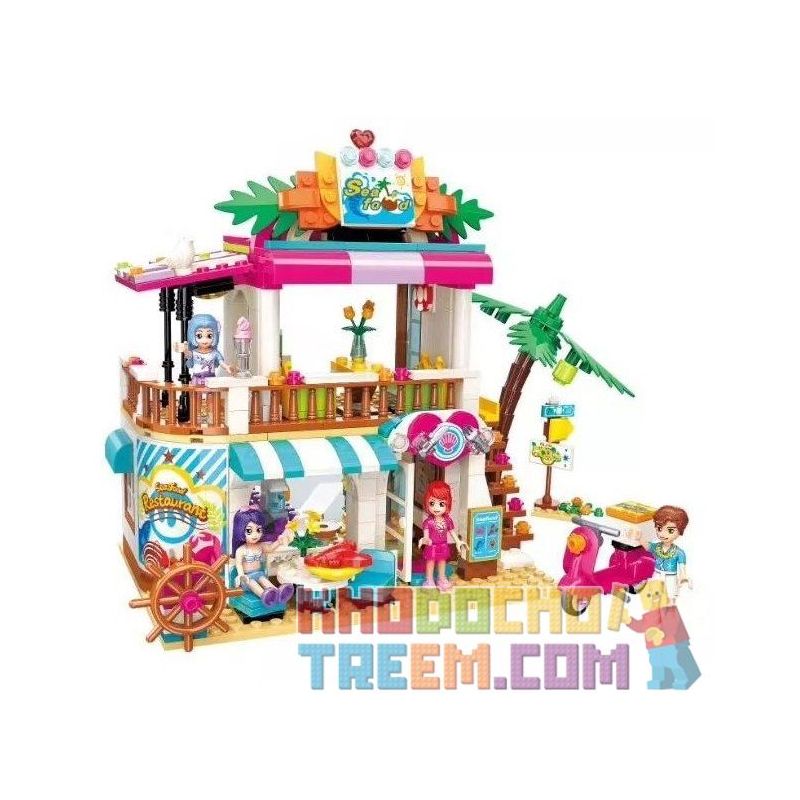 Enlighten 2021 Qman 2021 non  NHÀ HÀNG BÊN BỜ BIỂN bộ đồ chơi xếp lắp ráp ghép mô hình  CHERRY Các Bạn Gái 527 khối