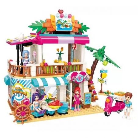 Enlighten 2021 Qman 2021 non  NHÀ HÀNG BÊN BỜ BIỂN bộ đồ chơi xếp lắp ráp ghép mô hình  CHERRY Các Bạn Gái 527 khối