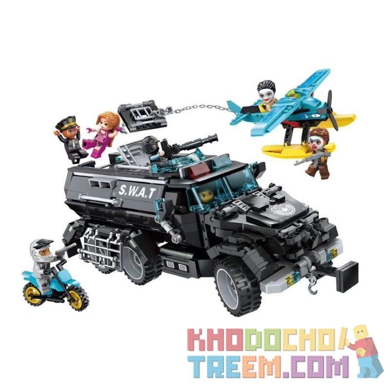 Enlighten 1930 Qman 1930 non  VỤ CƯỚP XE BỌC THÉP bộ đồ chơi xếp lắp ráp ghép mô hình Police BATTLE FORCE Cảnh Sát 970 khối