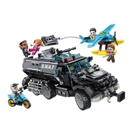 Enlighten 1930 Qman 1930 non  VỤ CƯỚP XE BỌC THÉP bộ đồ chơi xếp lắp ráp ghép mô hình Police BATTLE FORCE Cảnh Sát 970 khối