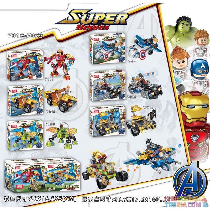 JISI 7018 7019 7020 7021 7022 7023 non  6 CHIẾN CƠ CỦA NGƯỜI SẮT ĐỘI TRƯỞNG MỸ THẦN SẤM HULK VÀ BÁO ĐEN bộ đồ chơi xếp lắp ráp ghép mô hình Marvel Super Heroes SUPERHEROES Siêu Anh Hùng Marvel 894 khối