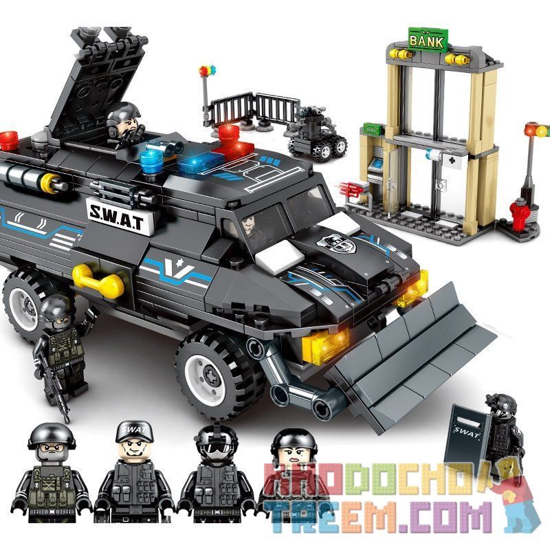 SEMBO 102407 non  ĐỘI ĐẶC NHIỆM BLACK HAWK BẢO VỆ NGÂN HÀNG bộ đồ chơi xếp lắp ráp ghép mô hình Swat Special Force 549 khối