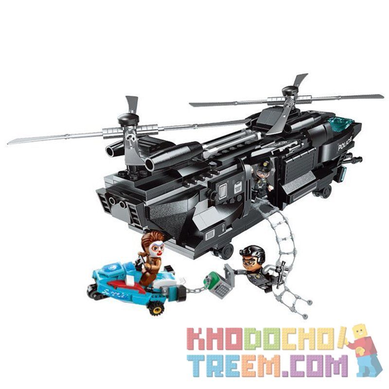 Enlighten 1928 Qman 1928 non  MÁY BAY TRỰC THĂNG CHIẾN ĐẤU bộ đồ chơi xếp lắp ráp ghép mô hình Police BATTLE FORCE Cảnh Sát 473 khối