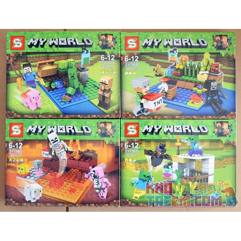 SHENG YUAN SY 796 SY796 SY796A 796A SY796B 796B SY796C 796C SY796D 796D non  4 CẢNH NHỎ Ở MINECRAFT bộ đồ chơi xếp lắp ráp ghép mô hình MY WORLD Game Xây Dựng 376 khối