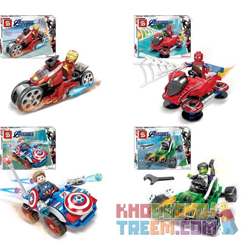 SHENG YUAN SY SY1314D 1314D SY1314A 1314A SY1314B 1314B SY1314C 1314C non  BỘ XẾP HÌNH SIÊU ANH HÙNG GỒM XE MÁY TỐC CỦA NGƯỜI SẮT OTO NHỆN TÌM KIẾM ĐỘI TRƯỞNG MỸ VÀ ĐỊA HULK bộ đồ chơi xếp lắp ráp ghép mô hình Super Heroes HEROES ASSEMBLE Siêu Nhân Anh Hùng 371 khối