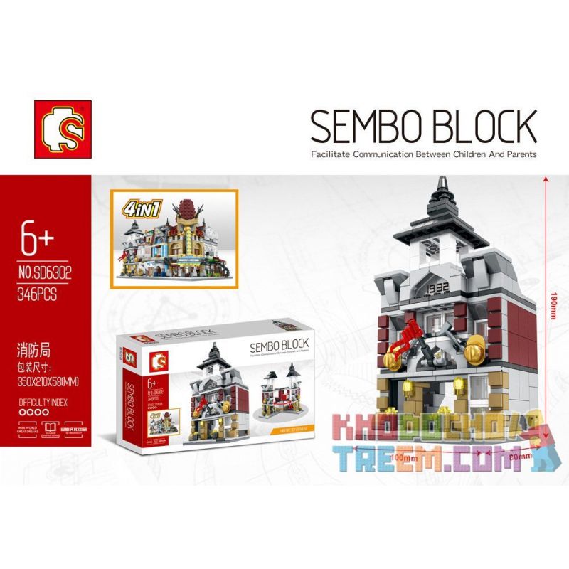 SEMBO WEKKI VIGGI SD6302 6302 non  SỞ CỨU HỎA bộ đồ chơi xếp lắp ráp ghép mô hình Mini Modular SEMBO BLOCK Đường Phố Thu Nhỏ 345 khối