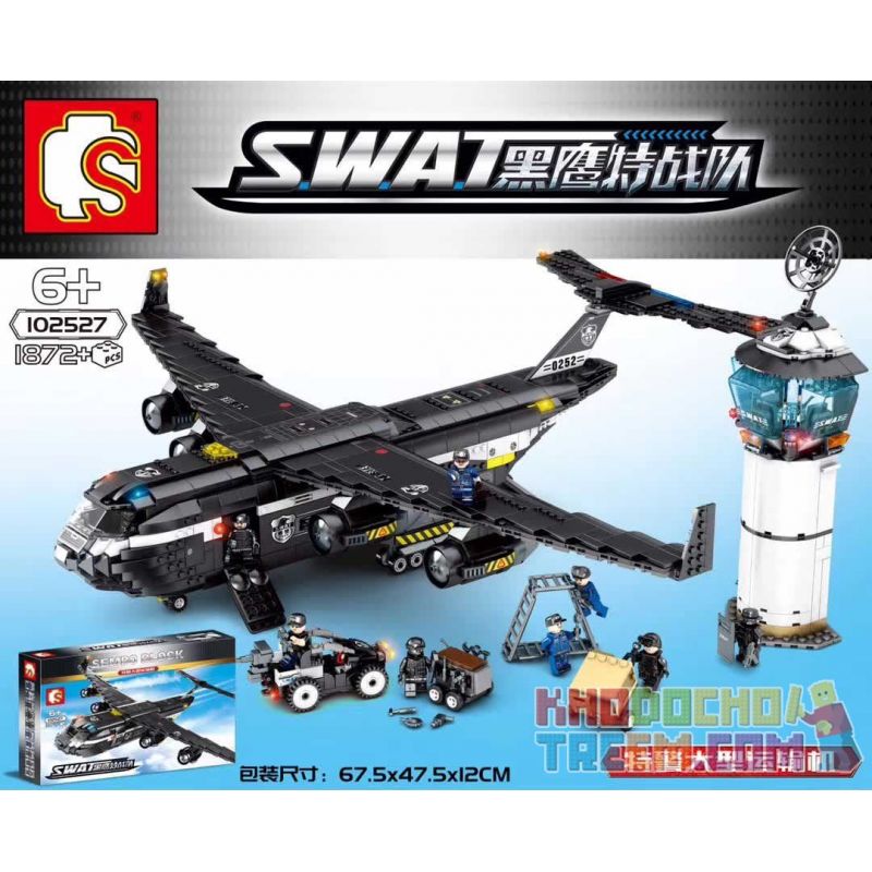 SEMBO 102527 non  MÁY BAY VẬN TẢI CỦA LỰC LƯỢNG CẢNH SÁT bộ đồ chơi xếp lắp ráp ghép mô hình Swat Special Force Đặc Nhiệm 1872 khối