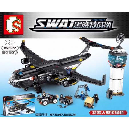 SEMBO 102527 non  MÁY BAY VẬN TẢI CỦA LỰC LƯỢNG CẢNH SÁT bộ đồ chơi xếp lắp ráp ghép mô hình Swat Special Force Đặc Nhiệm 1872 khối