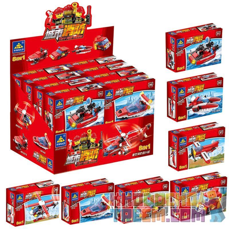 Kazi KY80514 80514 non  MÁY BAY CHỮA CHÁY ĐƯỢC LẮP BỞI 8 PHƯƠNG TIỆN NHỎ GỒM TRỰC THĂNG Ô TÔ CA NÔ XE TRƯỢT TUYẾT. bộ đồ chơi xếp lắp ráp ghép mô hình Fire Rescure CITY FIRE SERIES Cứu Hỏa 349 khối