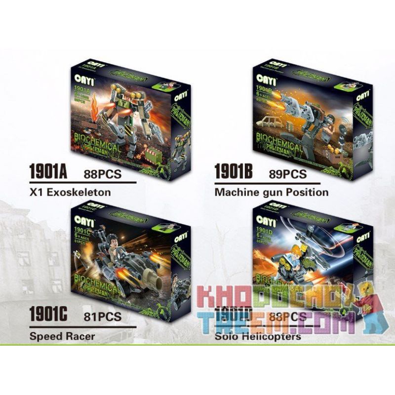 CAYI 1901A 1901B 1901C 1901D non  TỔ HỢP MECH 4 BỘ XƯƠNG NGOÀI X1 VỊ TRÍ PHÁO Ô TÔ TỐC ĐỘ NHANH TRỰC THĂNG CÁ NHÂN bộ đồ chơi xếp lắp ráp ghép mô hình Biochemical Policeman Cảnh Sát Chống Vũ Khí Hóa Học 346 khối