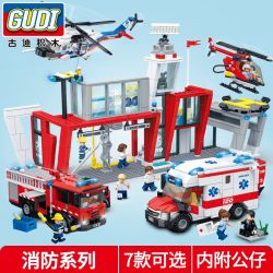GUDI 9228 non  TRẠM CỨU HỎA GỒM Ô TÔ VÀ MÁY BAY bộ đồ chơi xếp lắp ráp ghép mô hình City FIREMAN FIRE STATION Thành Phố 810 khối