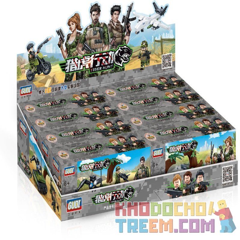 GUDI 8038A 8038B 8038C 8038D 8038E 8038F 8038G 8038H non  CĂN CỨ QUÂN SỰ bộ đồ chơi xếp lắp ráp ghép mô hình Tiger Hunt Chiến Dịch Săn Cọp 795 khối
