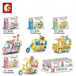 SEMBO 601200 601201 601202 601203 non  XE BÁN KEM ĐỒ UỐNG BÁNH NGỌT KẸO bộ đồ chơi xếp lắp ráp ghép mô hình Mini Modular SEMBO BLOCK Đường Phố Thu Nhỏ 542 khối