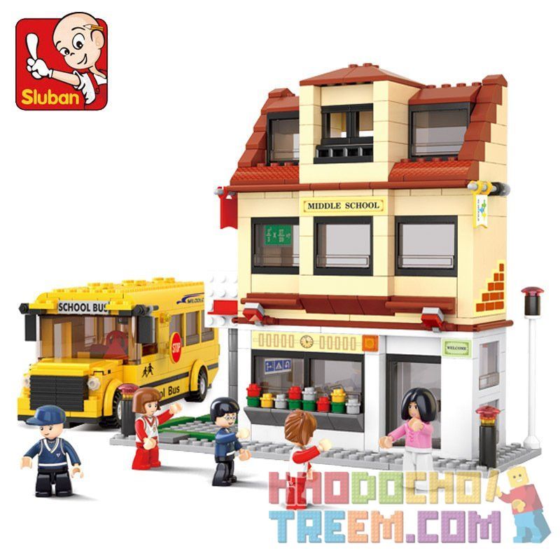 SLUBAN M38-B0333 B0333 0333 M38B0333 38-B0333 non  XE BUÝT TRƯỜNG HỌC bộ đồ chơi xếp lắp ráp ghép mô hình City Thành Phố 496 khối