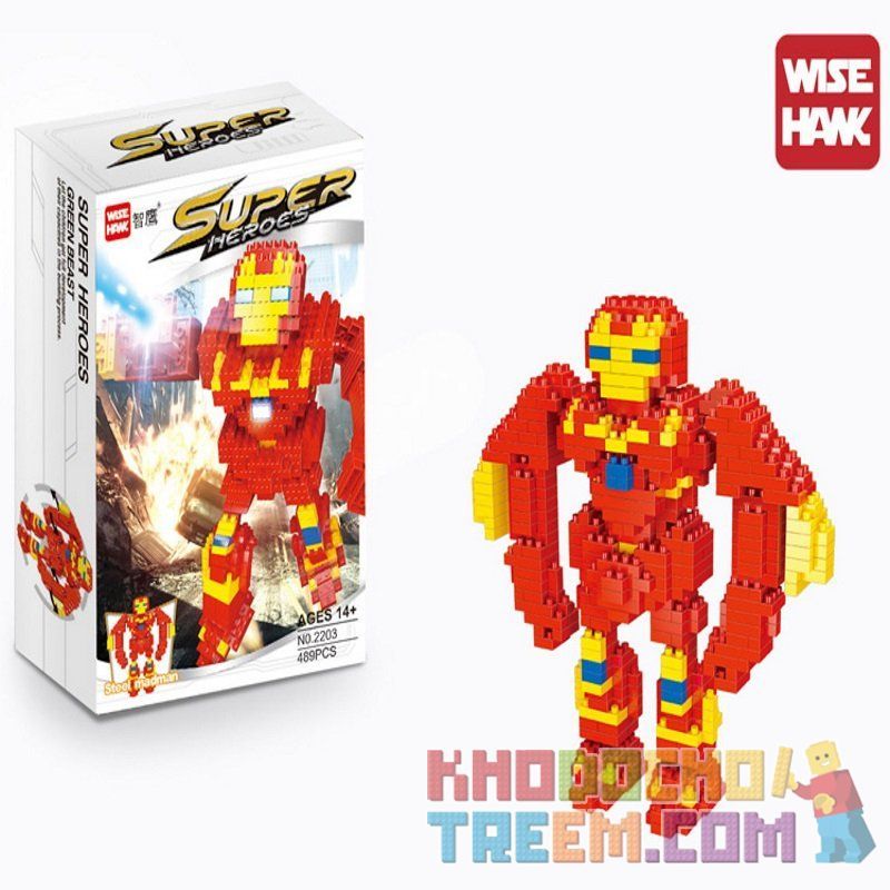 WISE HAWK 2203 Xếp hình kiểu Nanoblock SUPER HEROES Iron Man Người Sắt 489 khối