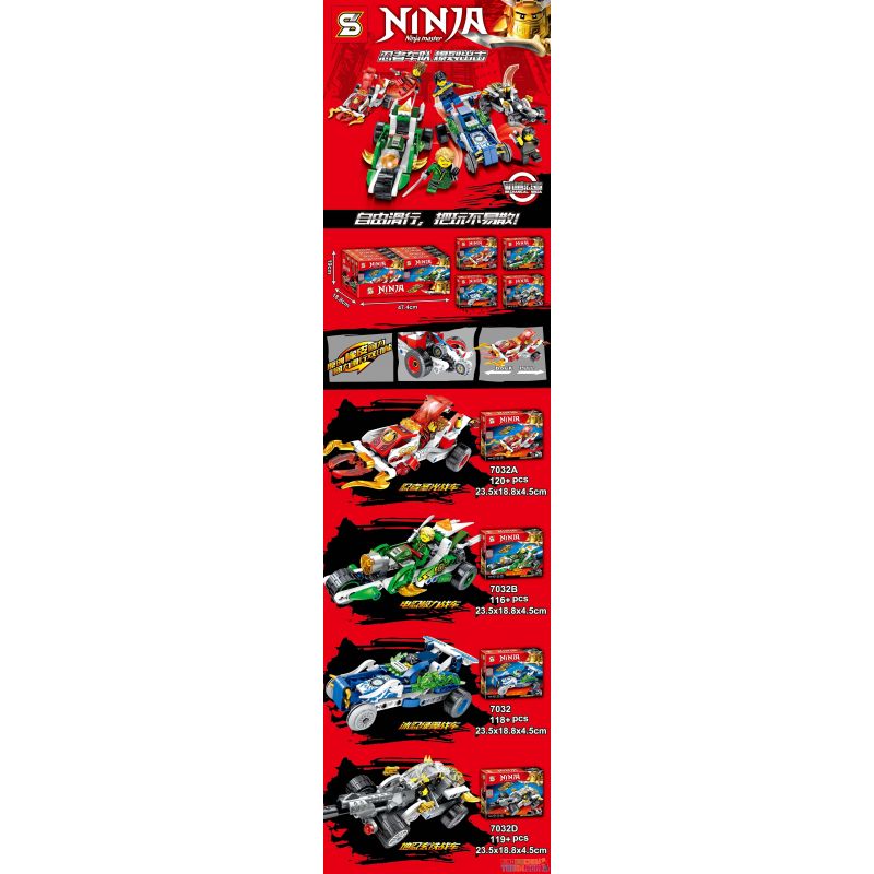 SHENG YUAN SY 7032A 7032B 7032C 7032D non  ĐUA XE NINJA bộ đồ chơi xếp lắp ráp ghép mô hình The  Ninjago Movie NINJA NINJA MASTER Ninja Lốc Xoáy 473 khối