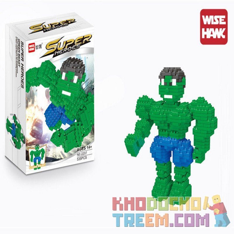 WISE HAWK 2207 Xếp hình kiểu Nanoblock SUPER HEROES Hulk Người Khổng Lồ Xanh 472 khối