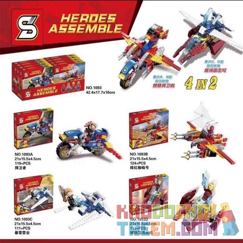 SHENG YUAN SY 1093A 1093B 1093C 1093D non  MÁY BAY CHIẾN ĐẤU AVENGERS bộ đồ chơi xếp lắp ráp ghép mô hình Super Heroes HEROES ASSEMBLE Siêu Nhân Anh Hùng 467 khối