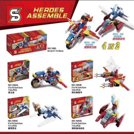 SHENG YUAN SY 1093A 1093B 1093C 1093D non  MÁY BAY CHIẾN ĐẤU AVENGERS bộ đồ chơi xếp lắp ráp ghép mô hình Super Heroes HEROES ASSEMBLE Siêu Nhân Anh Hùng 467 khối