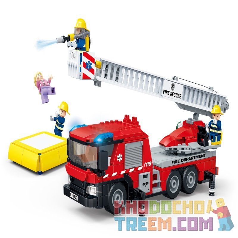 GUDI 9223 non  XE CỨU HỎA CÓ THANG bộ đồ chơi xếp lắp ráp ghép mô hình City FIREMAN LADDER TRUCK Thành Phố 450 khối