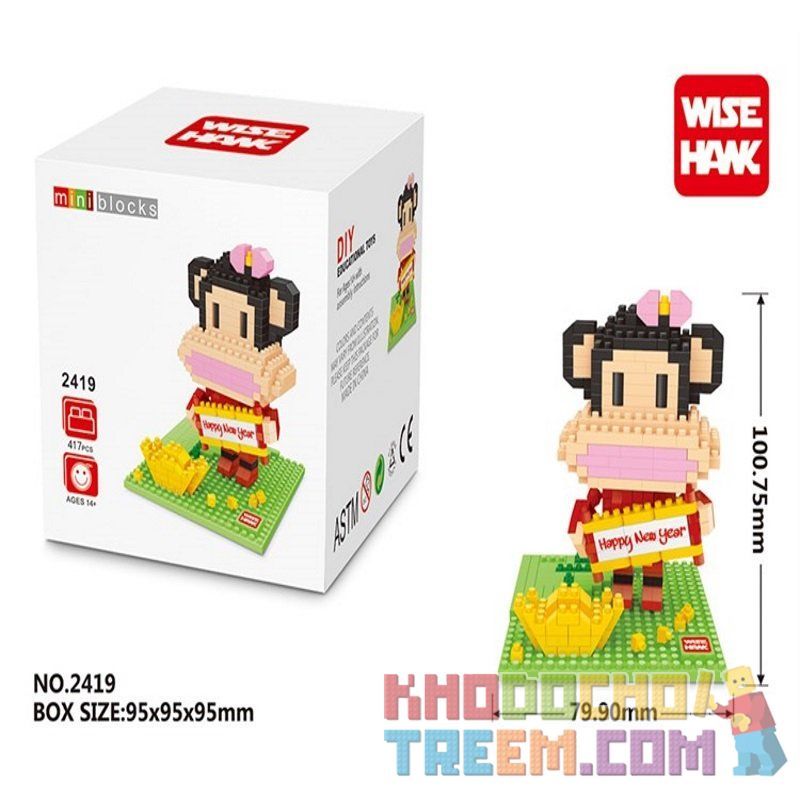 WISE HAWK 2419 Xếp hình kiểu Nanoblock ACCESSSORIES Big Mouth Monkey New Year Goddess Edition Công Chúa Khỉ 417 khối