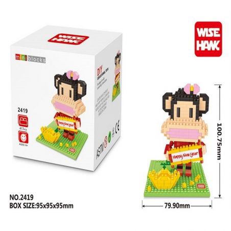 WISE HAWK 2419 Xếp hình kiểu Nanoblock ACCESSSORIES Big Mouth Monkey New Year Goddess Edition Công Chúa Khỉ 417 khối