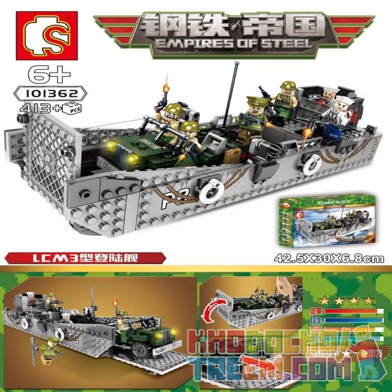 SEMBO 101362 207053 non  TÀU ĐỔ BỘ LCM3 bộ đồ chơi xếp lắp ráp ghép mô hình Empires Of Steel Đế Chế Thép 413 khối