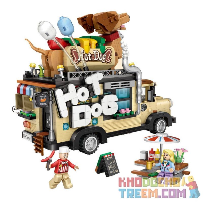 LOZ 1116 non  XE XÚC XÍCH bộ đồ chơi xếp lắp ráp ghép mô hình City HOT DOG CAR MODEL Thành Phố 1317 khối