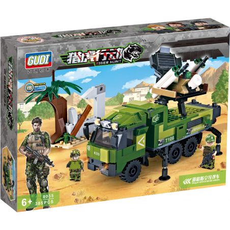 GUDI 8035 non  XE ĐẶC CHỦNG ĐƯỢC GẮN RADA VÀ TÊN LỬA PHÒNG KHÔNG bộ đồ chơi xếp lắp ráp ghép mô hình Tiger Hunt TIGER HUNT DOUG AIR-DEFENSE MISSILE VEHICLES Chiến Dịch Săn Cọp 385 khối