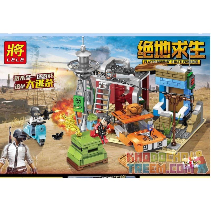 LELE 36047 non  CẢNH CHIẾN ĐẤU SINH TỒN bộ đồ chơi xếp lắp ráp ghép mô hình Pubg Battlegrounds Bắn Súng 355 khối