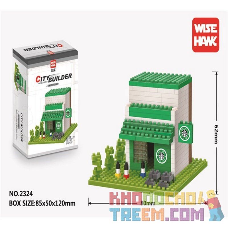 WISE HAWK 2324 Xếp hình kiểu Nanoblock ARCHITECTURE Starbucks Cafe Quán Cà Phê Starbucks 370 khối