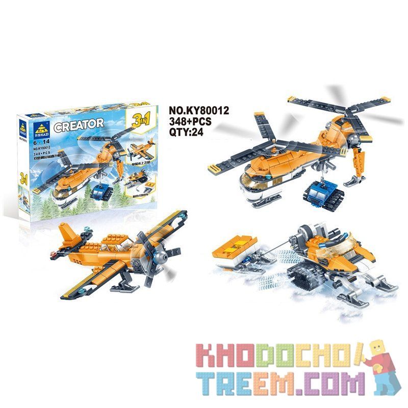 Kazi KY80012 80012 non  MÁY BAY TRỰC THĂNG VẬN TẢI HAI CÁNH QUẠT THỦY PHI CƠ MỘT ĐUÔI XE TRƯỢT TUYẾT BÁNH XÍCH bộ đồ chơi xếp lắp ráp ghép mô hình Creator 3 In 1 Sáng Tạo Với 3 Mẫu 348 khối