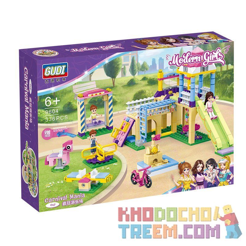 GUDI 9604 non  SÂN CHƠI GỒM CẦU TRƯỢT ĐU QUAY XÍCH ĐU.... bộ đồ chơi xếp lắp ráp ghép mô hình Modern Girls MODERN GIRLS CARNIVAL MANIA Những Cô Gái Hiện Đại 336 khối