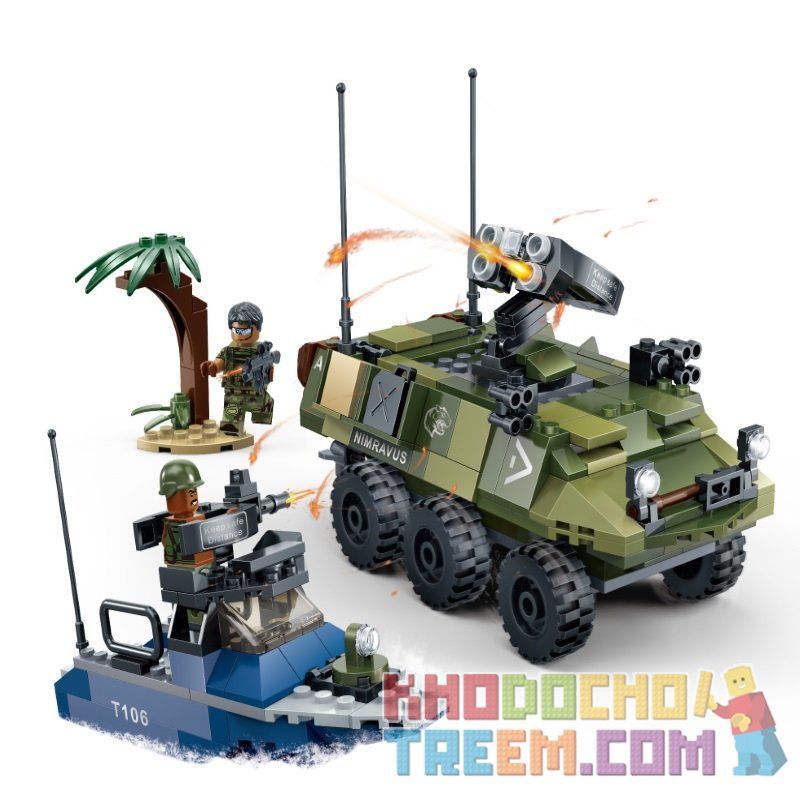 GUDI 8033 non  TRẬN CHIẾN CỦA LÍNH THỦY ĐÁNH BỘ bộ đồ chơi xếp lắp ráp ghép mô hình Tiger Hunt TIGER HUNT BEACH INVASION Chiến Dịch Săn Cọp 340 khối