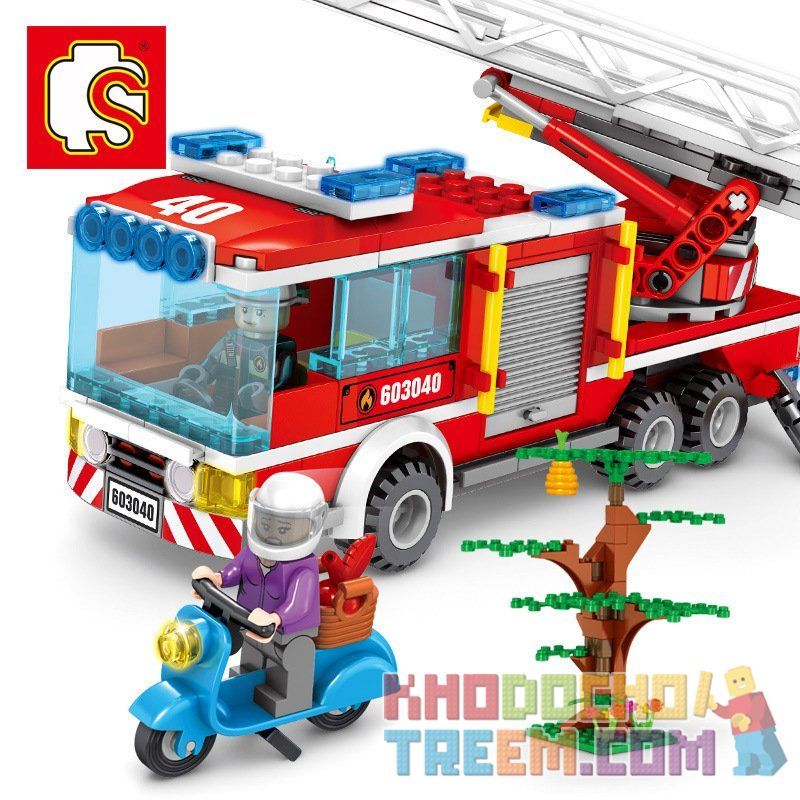 SEMBO 603040 non  XE CỨU HỎA CÓ THANG 2 bộ đồ chơi xếp lắp ráp ghép mô hình Fire Rescure FIRE FRONTLINE 330 khối