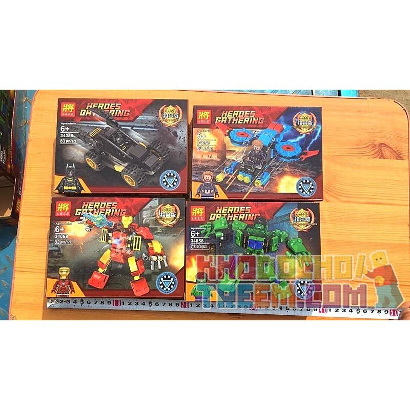 LELE 34058 non  BỘ NGƯỜI MÁY SIÊU ANH HÙNG ĐƯỢC LẮP RÁP BỞI HULK IRON MAN BATMAN CAPTAIN AMERICA bộ đồ chơi xếp lắp ráp ghép mô hình Super Heroes HEROES GATHERING Siêu Nhân Anh Hùng 322 khối