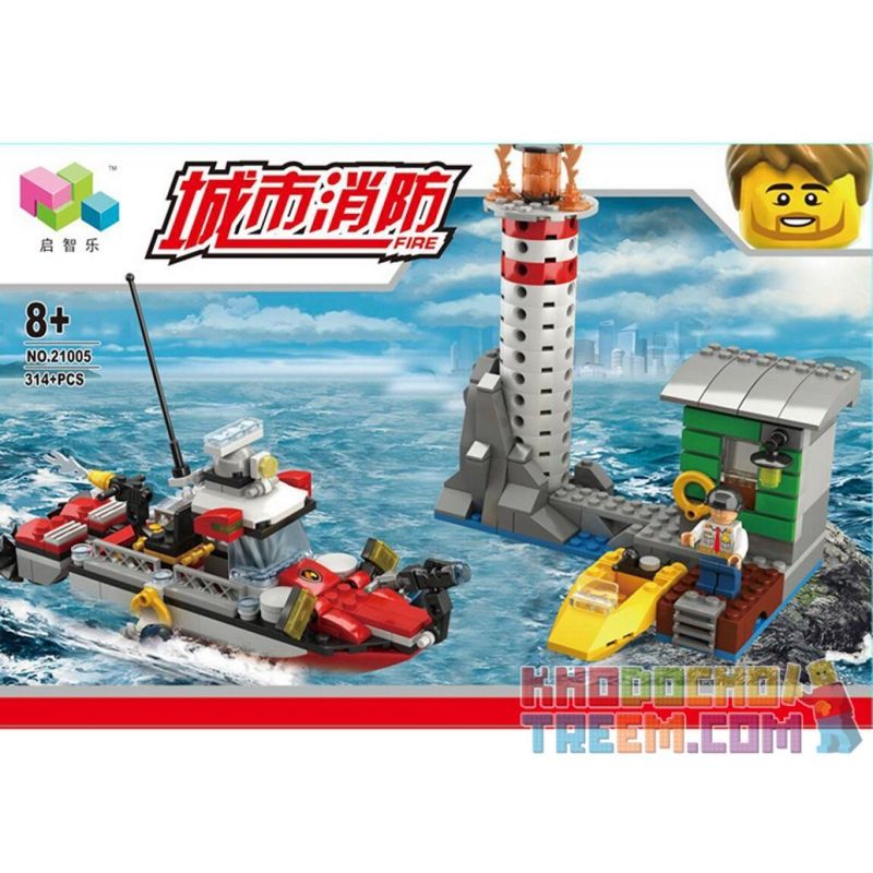 QIZHILE 21005 Xếp hình kiểu  CLASSIC Fire Boat Extinguishes On Sea Tàu Cứu Hỏa Dập Tắt Trên Biển 314 khối