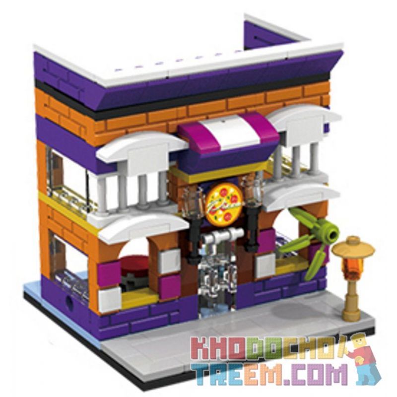 PanlosBrick 657009 Panlos Brick 657009 non  CỬA HÀNG BÁNH PIZZA bộ đồ chơi xếp lắp ráp ghép mô hình Mini Modular STREETSCAPE Đường Phố Thu Nhỏ 145 khối