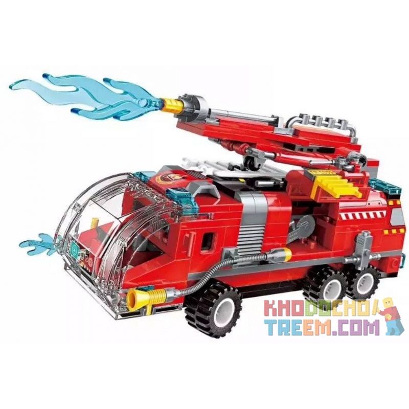 Enlighten 1805 Qman 1805 non  XE CỨU HỎA CỠ LỚN ĐƯỢC KẾT HỢP BỞI MÁY BAY TRỰC THĂNG THUYỀN CA NÔ bộ đồ chơi xếp lắp ráp ghép mô hình Fire Rescure COMBAT ZONES 313 khối