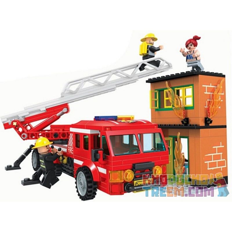 IBLOCK PL-920-127 920-127 PL920-127 Winner 7023 non  XE CỨU HỎA CÓ THANG 3 bộ đồ chơi xếp lắp ráp ghép mô hình Fire Rescure FIRE BRIGADE 308 khối