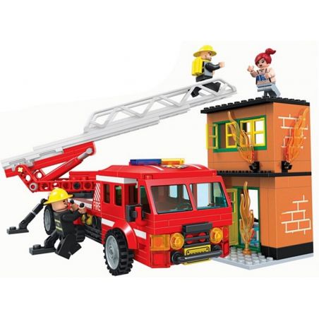 IBLOCK PL-920-127 920-127 PL920-127 Winner 7023 non  XE CỨU HỎA CÓ THANG 3 bộ đồ chơi xếp lắp ráp ghép mô hình Fire Rescure FIRE BRIGADE 308 khối